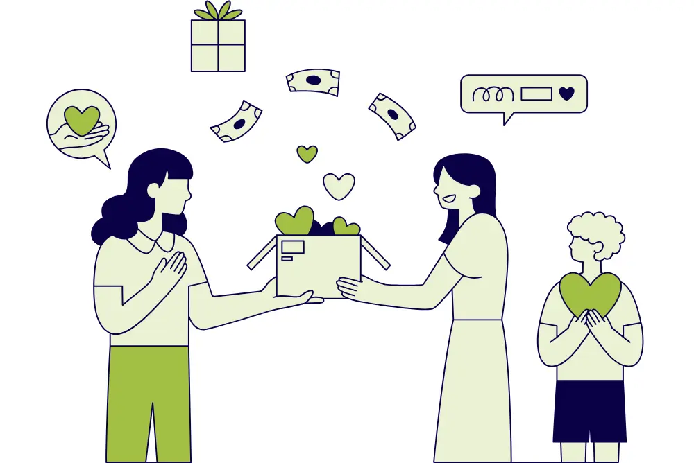 Giving Thanks & Giving Back One woman giving another a charity gift